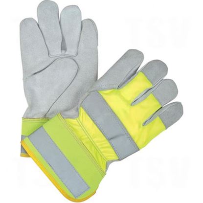 Image de Gants haute visibilité de première qualité en cuir de vache refendu pour ajusteur