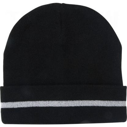 Image de Bonnet en tricot noir avec bande réfléchissante argentée